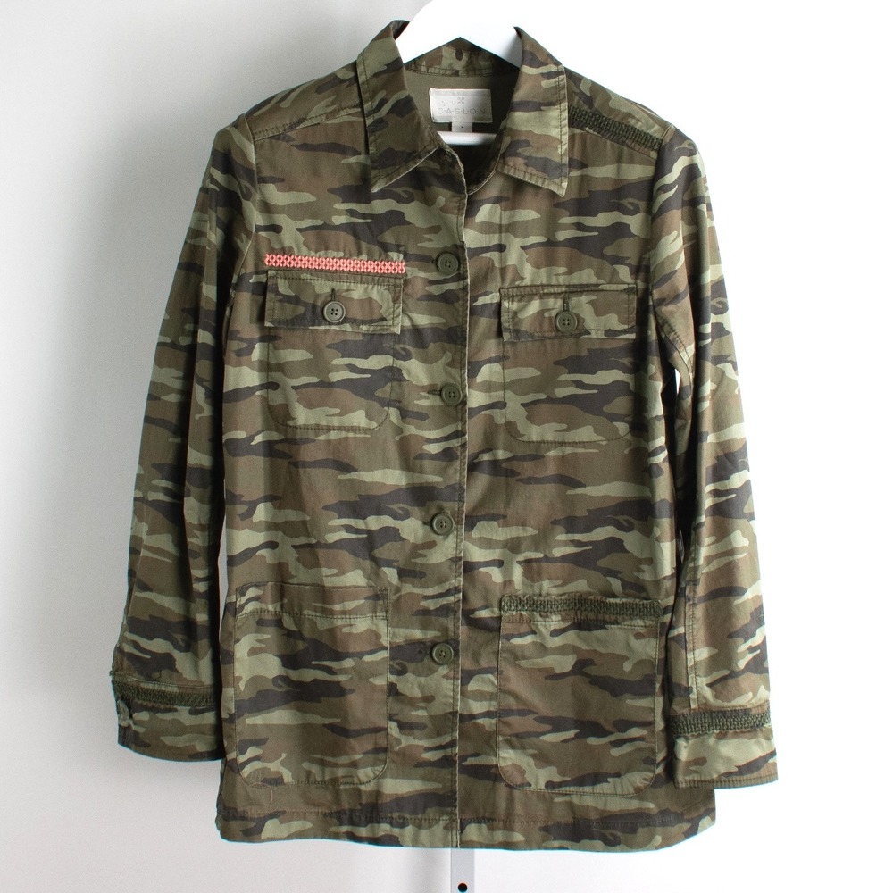 Caslon Women's Camouflage Military Jacket Button Up Size M Utility‎